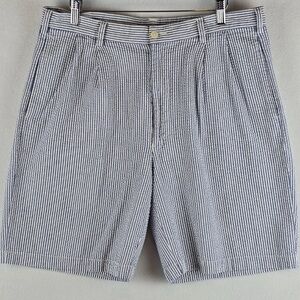 Jos A Bank Seersucker Shorts Mens 42W Blue White Pleated 8" Easter Spring Preppy